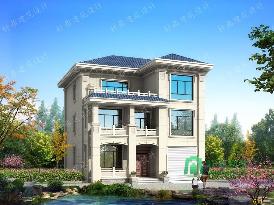 農(nóng)村三層帶車庫自建別墅設計圖正面效果圖.jpg 農(nóng)村三層帶車庫自建別墅設計圖正面效果圖.jpg