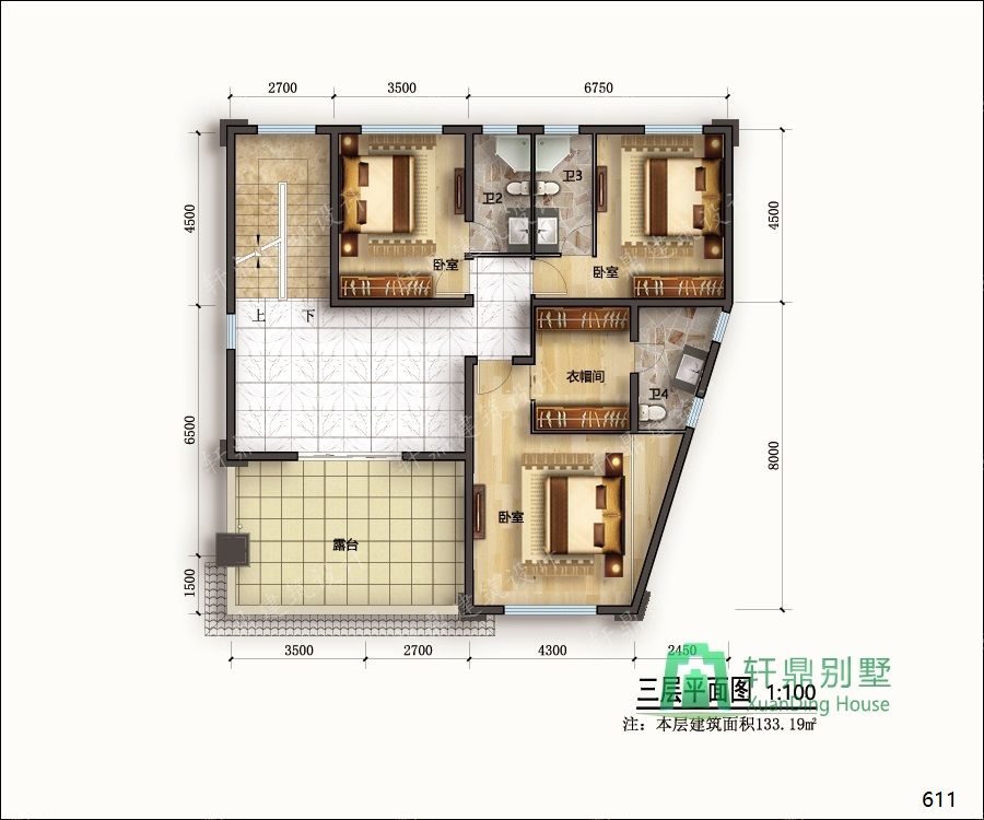 農(nóng)村三層帶車庫自建別墅設計圖正三層平面.jpg 農(nóng)村三層帶車庫自建別墅設計圖正三層平面.jpg